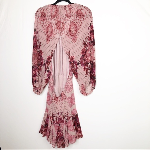 Free people seven wonders pink floral balloon sleeve ruffle hem mini dress - Picture 11 of 15